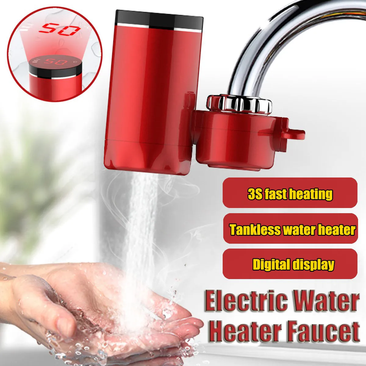 

Kitchen Faucet Instant Hot Water 3000W Digital LCD Display Electric Faucet Water Heater Electric Tankless Fast Heating Water Tap