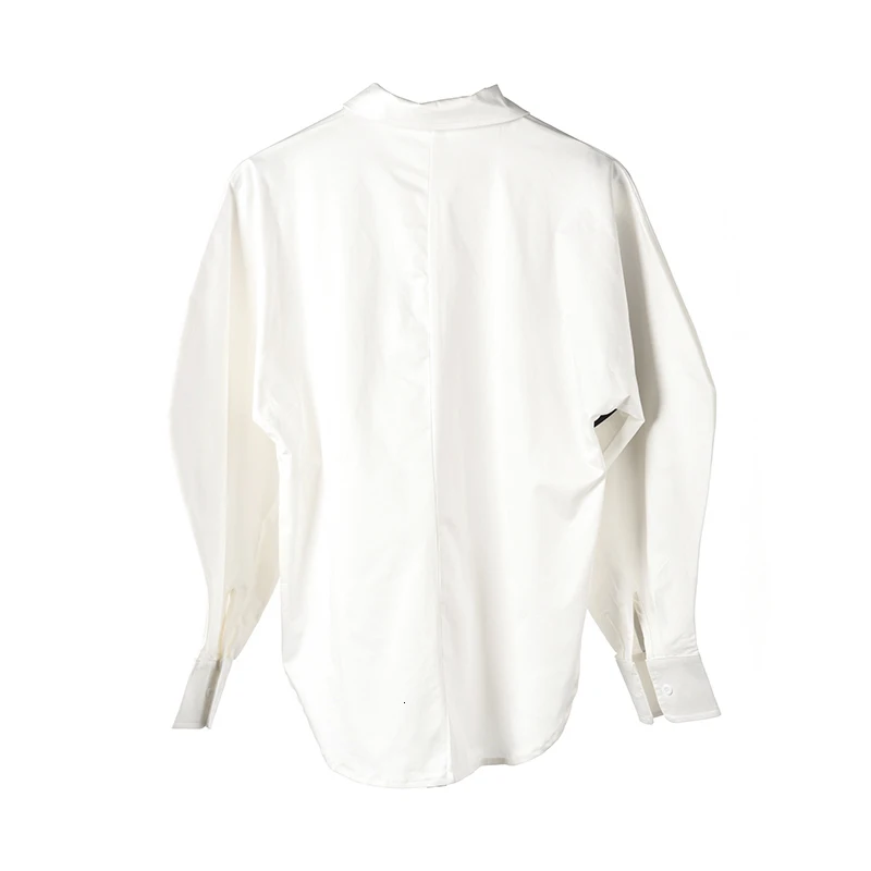 [EAM] Женская блузка с принтом и большим плечом, новая свободная рубашка с отворотом и длинным рукавом, модная весенняя Осенняя JI4350