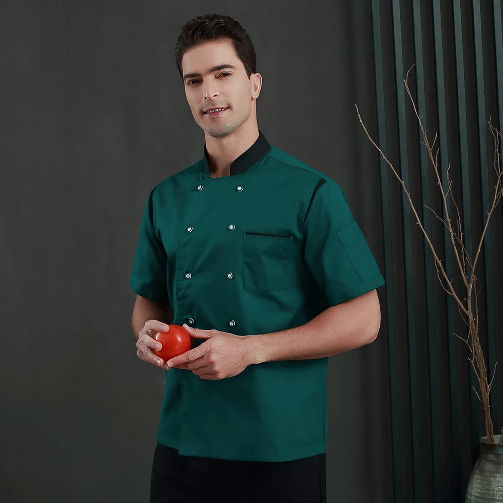 Double-breasted hotel chef uniform shirt unisex summer restaurant chef jacket cafe waiter overalls kitchen cooking jacket top - Color: jacket