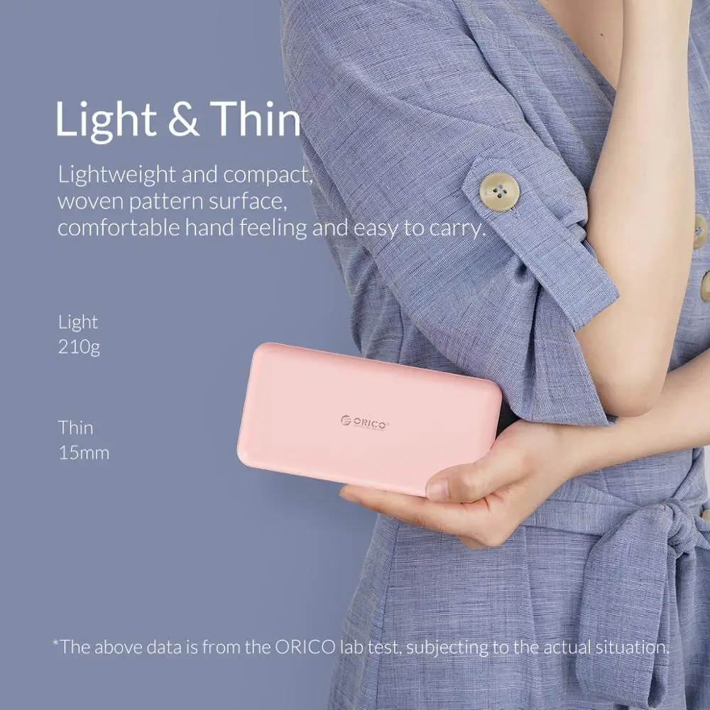 Тонкий внешний аккумулятор ORICO 10000 мАч для iphone Xiaomi Mini портативный USB Type C зарядка