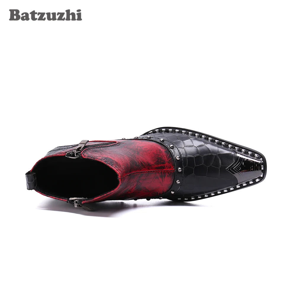 Batzuzhi 6.5cm Heels High Men Ankle Boots Pointed Toe Zip Punk Men's Leather Boots Ankle for Party and Wedding chaussure homme