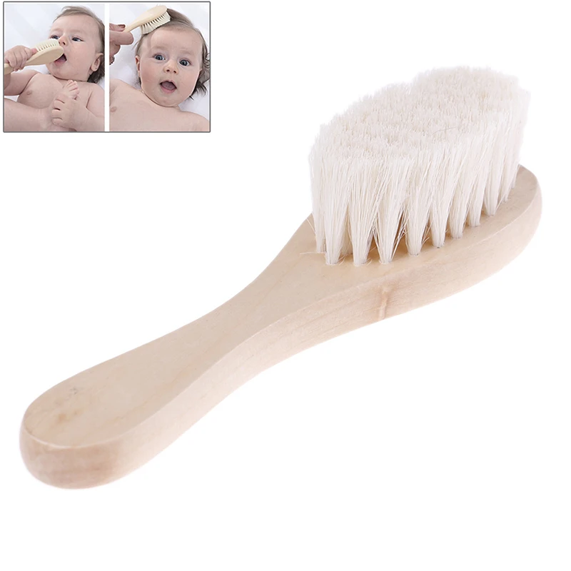 Wholesale 1pcs Hair Brush Comb Wooden Handle Newborn Baby Hairbrush Infant Comb Soft Wool Hair Scalp Massage For Baby Retail