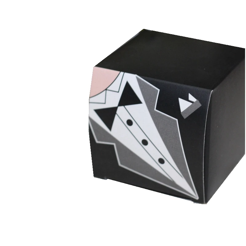 50pcs Bride Bridegroom Beautiful Wedding Candy Gift Box Suit Wedding Dress Creative Square Candy Carton Supplies