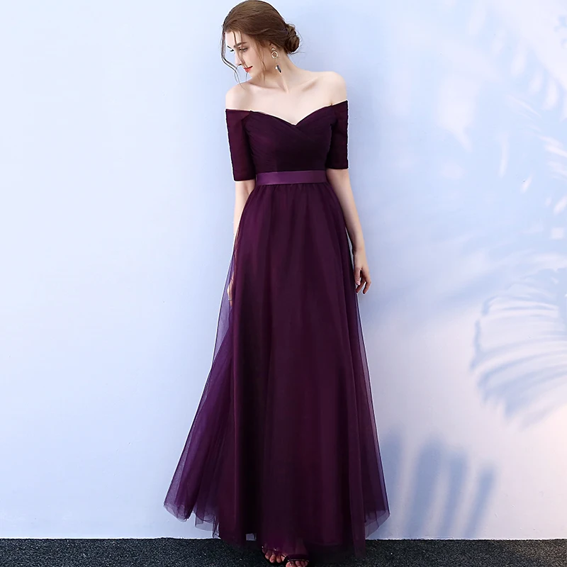 Длинные фиолетово-красные вечерние платья под заказ Платья-трапеция с открытыми плечами и полурукавов для особых случаев