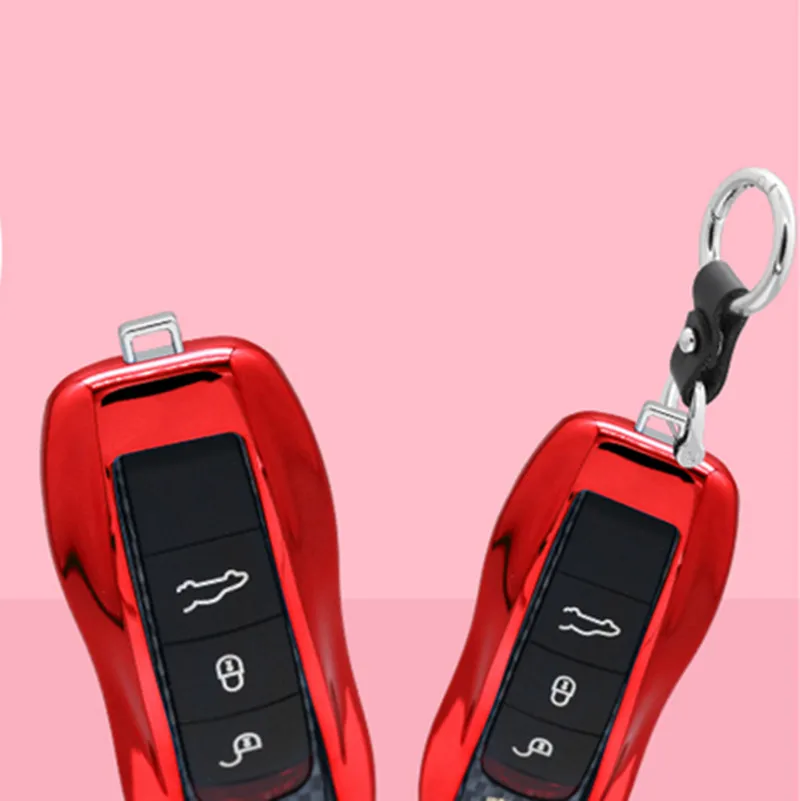 Чехол для автомобильного ключа, чехол для porsche panamera macan boxster cayenne 971 911 718 9YA, дистанционный смарт-держатель для ключей, защитный чехол для брелока - Название цвета: Красный