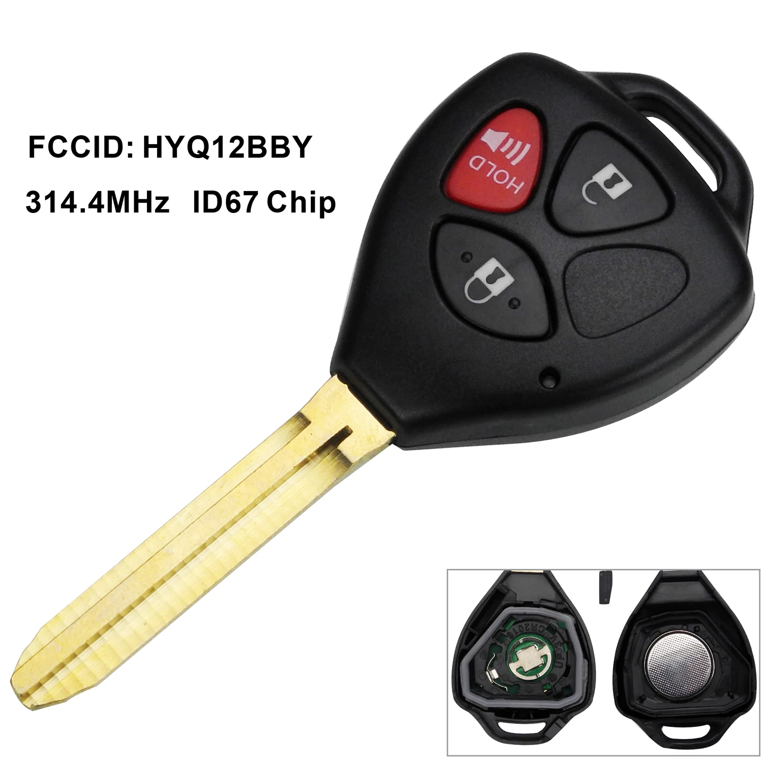 Jingyuqin HyQ12BBY 314,4 МГц ID67 3/4 кнопки дистанционного ключа автомобиля для Toyota Camry ключ для Toyota Camry, Avalon, Corolla Matrix RAV4 Yaris Venza tC/xA/xB/xC - Количество кнопок: 3 buttons ID67