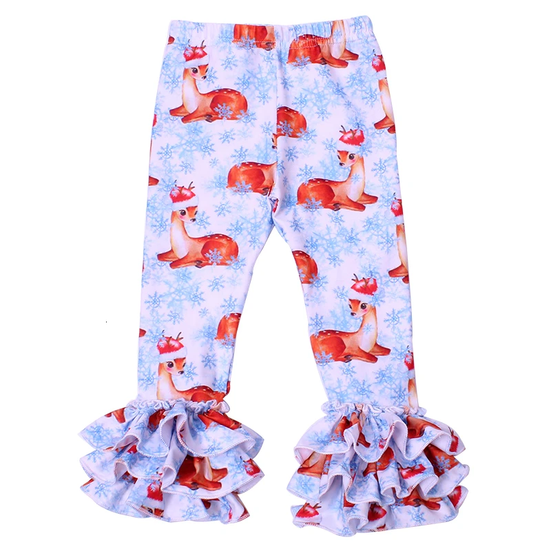 Christmas Deer Girls Leggings Kids Bell Bottom Boutique Ruffle Pants Girl Icing Leggings Christmas Costume Baby Clothes