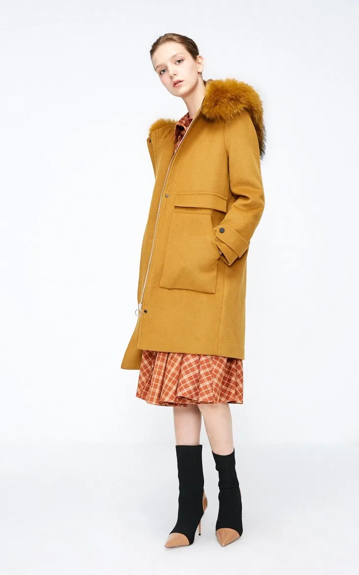 Vero Moda Женское шерстяное пальто средней длины из меха енота | 318327560