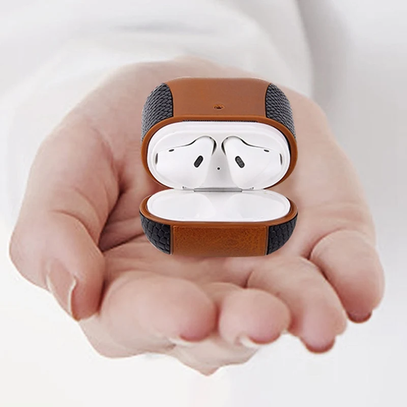Роскошный кожаный чехол для Apple Airpods 2 Ретро Кожаный чехол s с кнопками два цвета винтажный кожаный защитный дропшиппинг