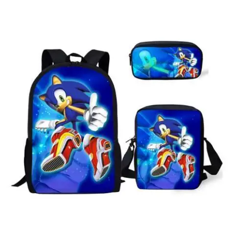 Модный комплект из 3 предметов, рюкзак Sonic The с рисунком ежа, школьные сумки для студентов, мультяшный рюкзак