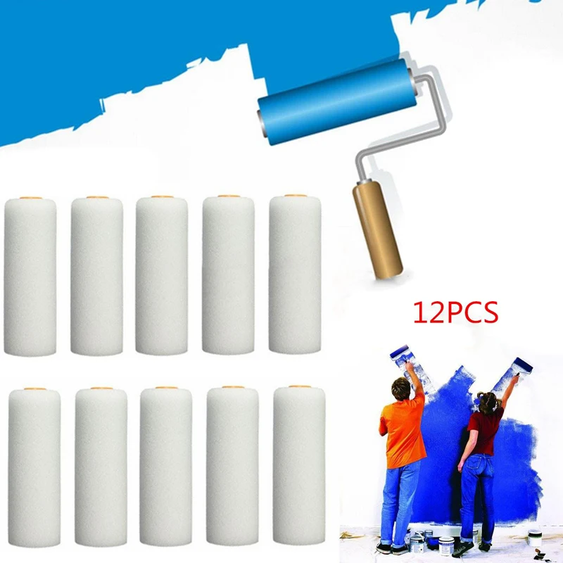 DWZ 12pcs Craft Wall Varnishing Foam Painter Brush Heads with Paint Roller Handle