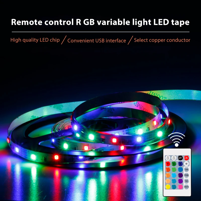 16 Colors RGB Light Strip LED with Remote Control Waterproof USB Light TV Bedroom Party Commercial Bar LED Light 1/2/3/4/5M
