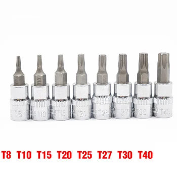 

T8 -T40 Torx screwdriver bit Hex 38mm Silver Drilling Electrician Repair
