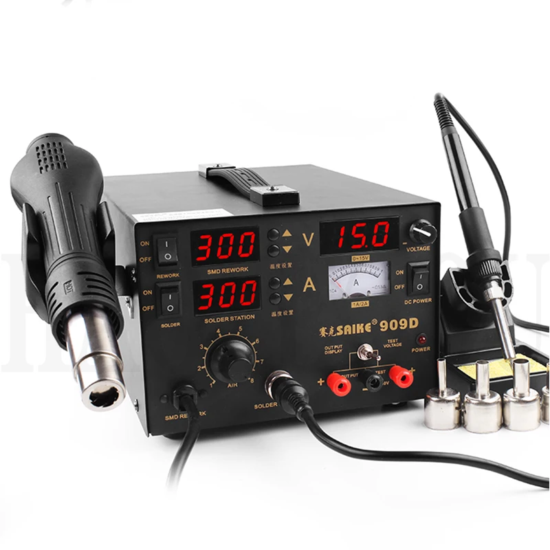 Saike 909D Тепловая пушка станция для распайки многофункциональная паяльная 3 в 1 с