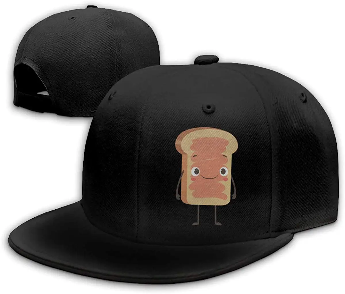 Мультфильм тост мужчины Snapback Плоский Билла бейсболка Регулируемая черная