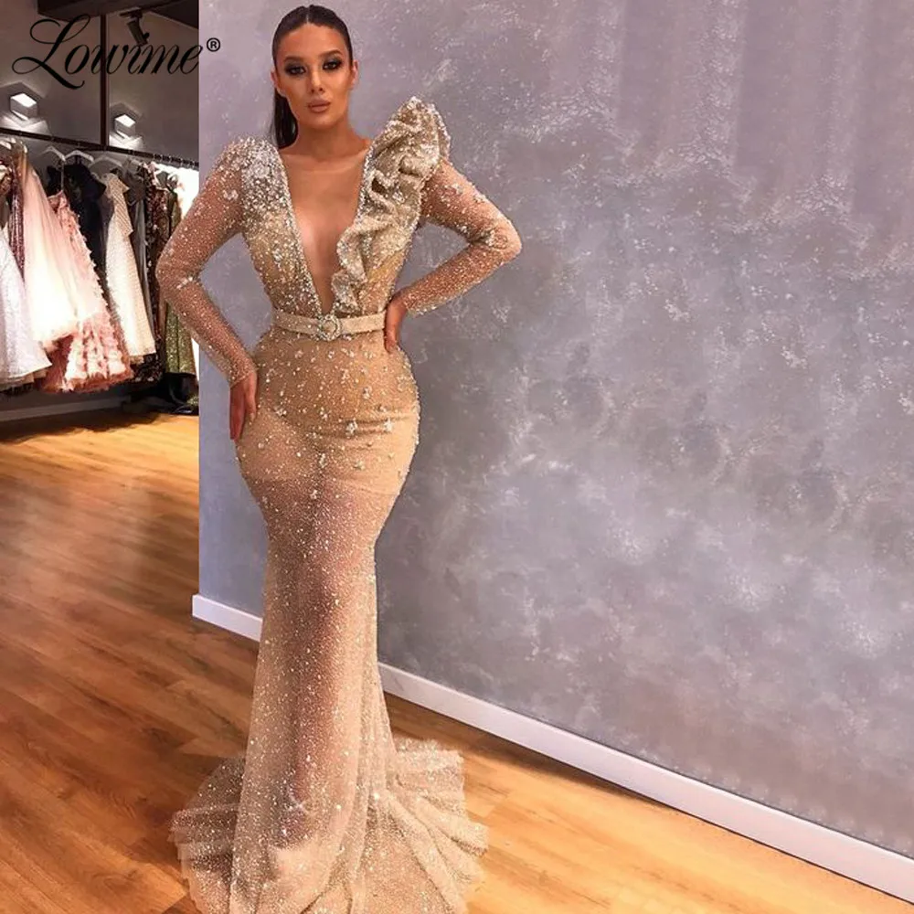 

Customize Illision Mermaid Evening Dress Beads Long Party Dresses Kaftans Robe De Soiree Dubai Arabic Prom Gowns Women Dress