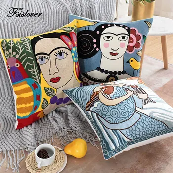 

FSISLOVER Embroidery Cushion Cover ins New Fashion Pillowcase High Quality Cotton Nordic Style Home Deco Pillow Cases