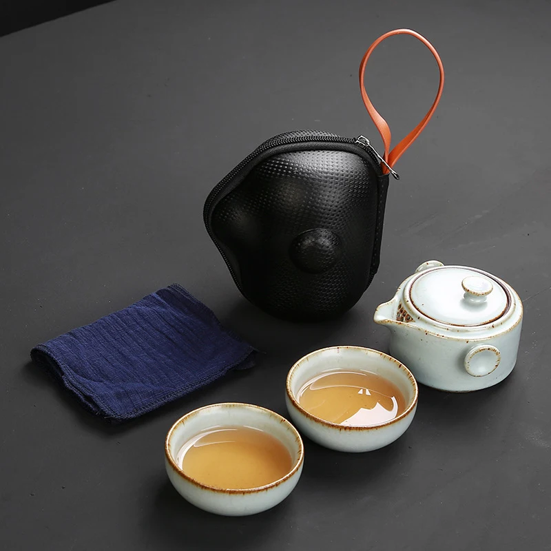 Azure Китайский официальный керамический чайник, чайники gaiwan с 2 чашками для пуэр, набор чайников, портативный чайный набор для путешествия, посуда для напитков - Цвет: Azure