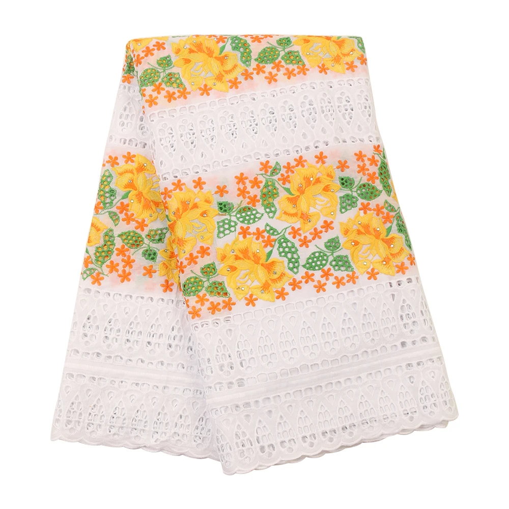 

White Cotton Embroidery fabric 2020 High Quality Swiss Voile Lace Latest African 100% Cotton Lace Fabric For Wedding YA3419B-4