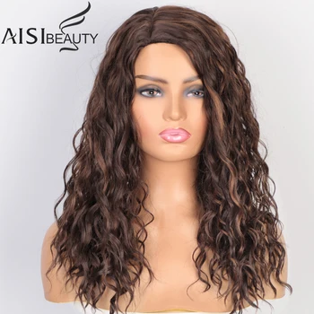 

AISIBEAUTY Synthetic Wigs Shoulder Length Part Division Mixed Brown and Black Wigs Synthetic Heat-Resistant Fiber Natural Hair