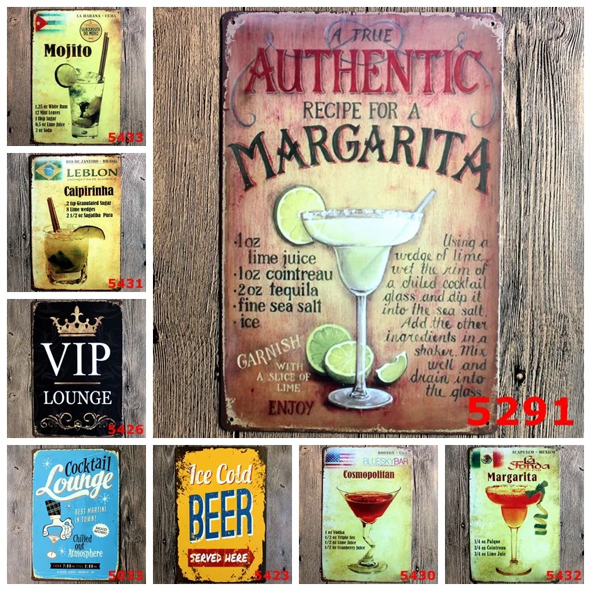 

1 Piece Vintage Tin Sign Cocktail Beer Tin Painting Wall Decor Retro Metal Art Bar Pub Poster Coffee Espresso 20x30CM