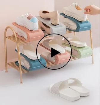 

3-9pc Shoe Organizer Double Shoebox Rack Adjustable Space Saving Range Shoe Storage Shelf Slot Save Space Closet Range Shoes