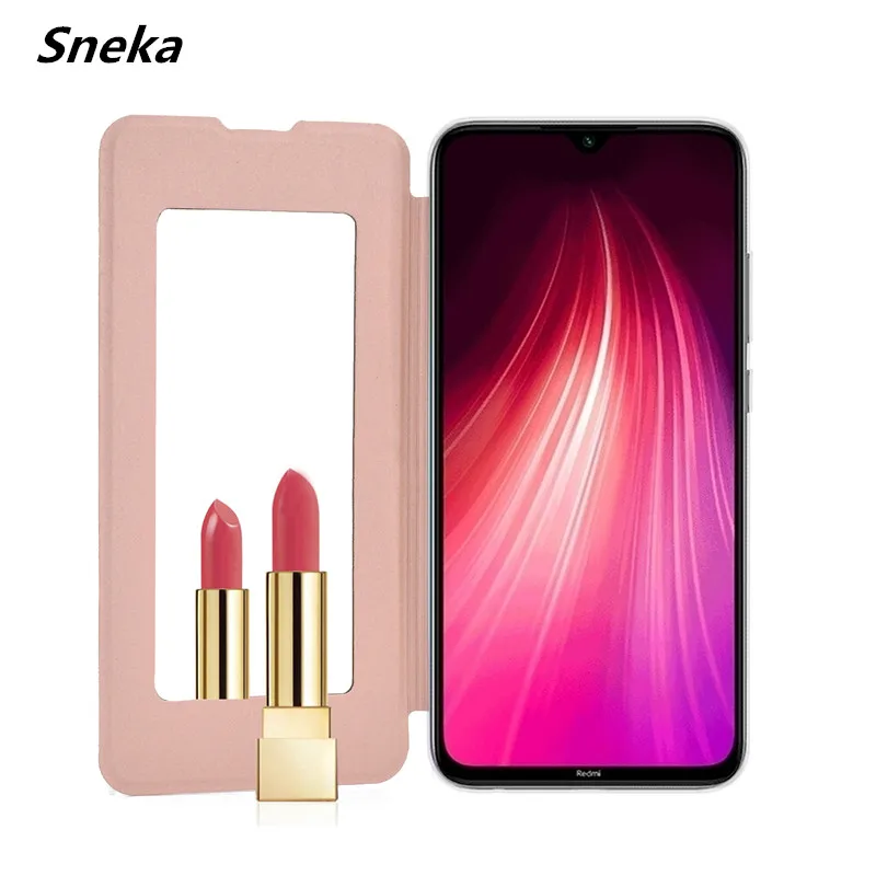 

Note 8T Flip Cover for Xiaomi Redmi 8A 8 Mi CC9 Pro 9 Lite Note 10 Slim Leather Makeup Mirror Girls Phone Case Clear Soft Shell