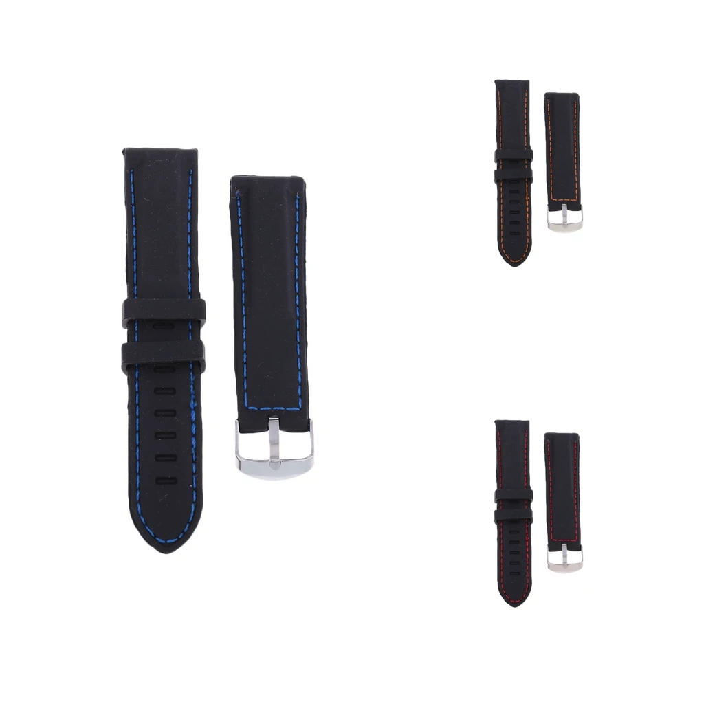 Universal 22mm 24mm 26mm Width Silicone Watch Band Replacement, Choose Size and Stitching Line Color