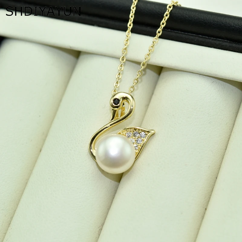 

SHDIYAYUN Pearl Jewelry Swan Gold Necklace 925 Sterling Silver Jewelry Natural Pearl Beautiful CZ Pendants Accessories Wholesale