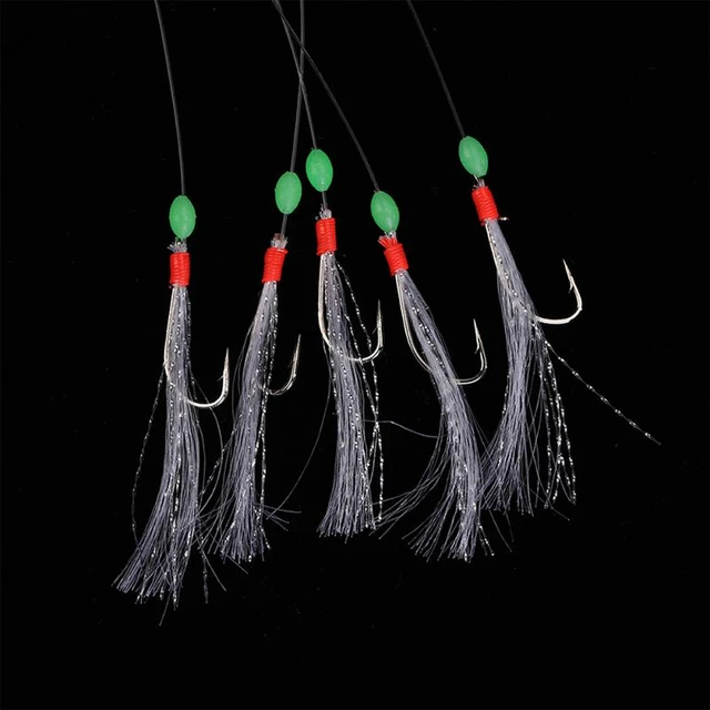 25pcs Luminous Fishing Hook Carbon Steel Mackerel Feathers Bass