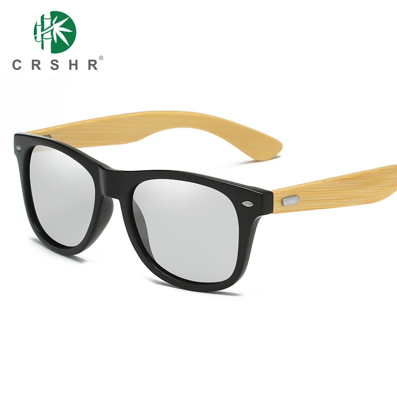 

Photochromic Polarized Sunglasses For Men And Women Real Natural Bamboo Arms Discoloration Glasses UV400 Ray Protection Eyewear