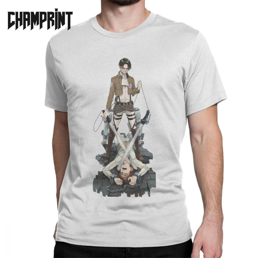 

Leisure Attack On Titan T-Shirts for Men Cotton T Shirt Levi Ackerman Eren Anime Shingeki Manga Short Sleeve Tee Shirt Plus Size