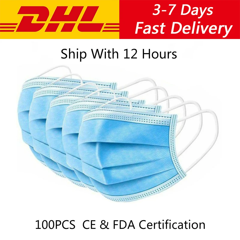 

Wholesale 100pcs Disposable Mask Nonwoven Masks Anti PM2.5 Hygiene Safety Protective Mouth Mask Mouth Face Masks DHL Shipping