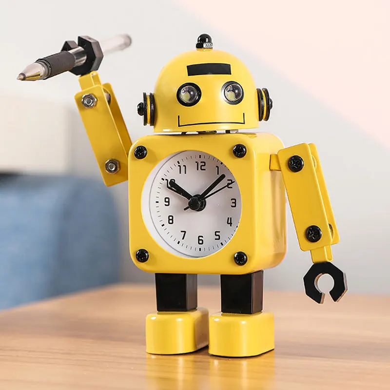 Детский мультяшный робот-будильник, студенческий персональный бесшумный металлический Настольный будильник, Детский Рождественский подарок