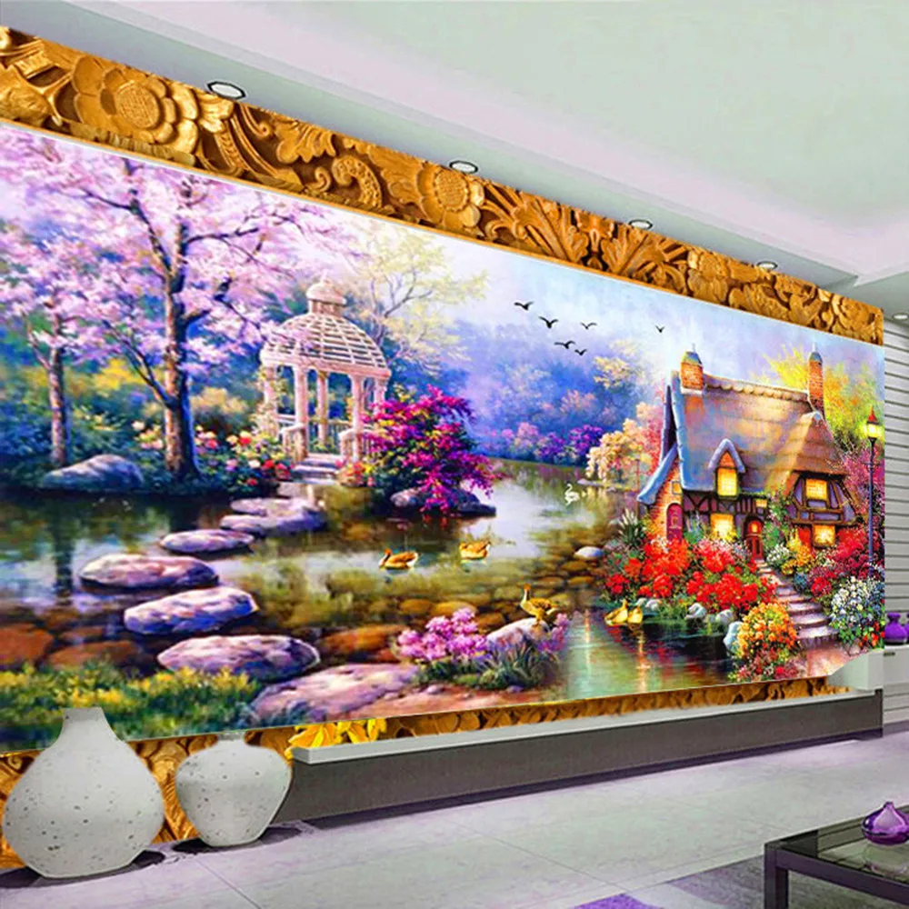 Новые DIY 5D алмазные картины фиолетовые садовые домики, наборы для вышивки крестом, алмазная вышивка, домашний декор