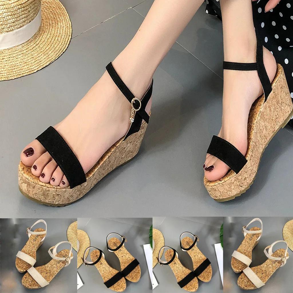 

WoMen Sandals Summer Open Toe Breathable Wedges High Heels Sandals Muffin Buckle Casual Shoes Female Soft Beach Shoes 50#