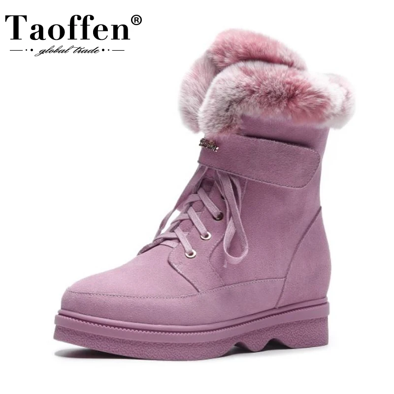 Taoffen/женские зимние сапоги из натуральной кожи с Плюшевым Мехом круглым носком на