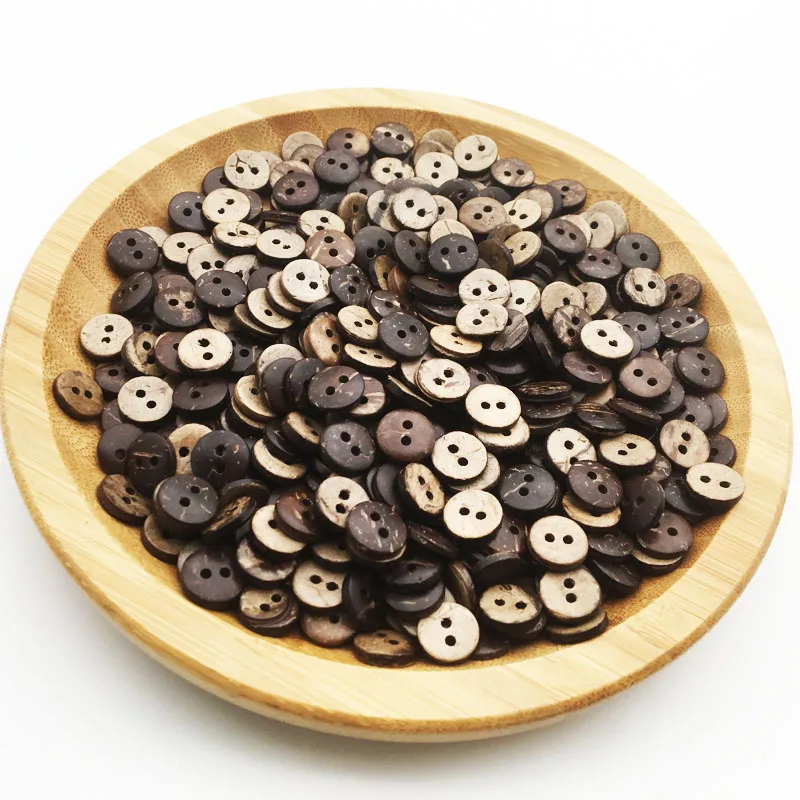 10mm 50PCS Natural Eco-friendly Coconut Shell Wood Button For Clothing 2Holes Children Scrapbook Decorative Sewing Accessories