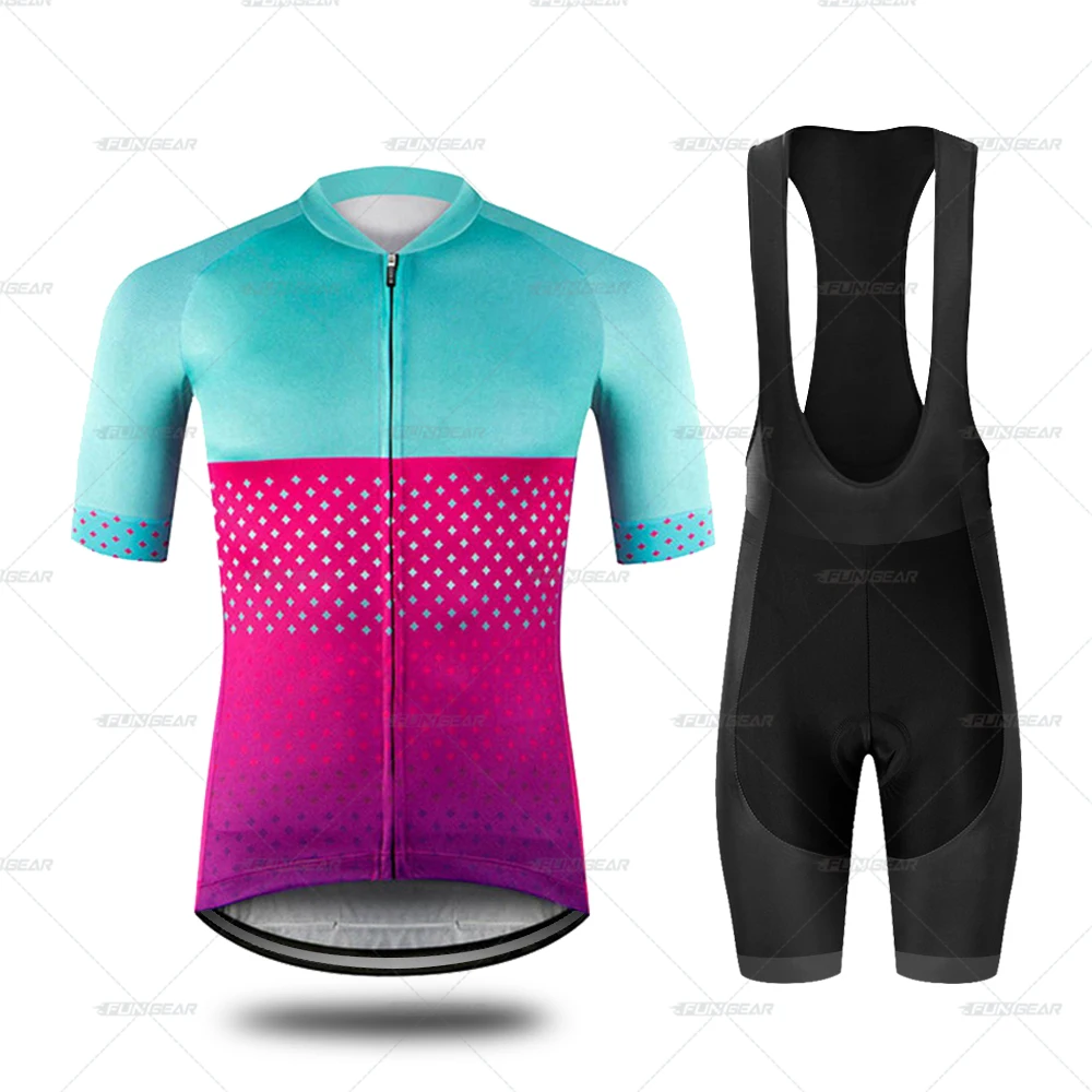 Bib Cycling Set Велоспорт Джерси для езды на велосипеде короткий рукав велосипед MTB Костюмы быстросохнущая дышащая рубашка 3D шорты для подушек с хлопковой подкладкой Брюки Панталоны - Цвет: Bib Cycling Set