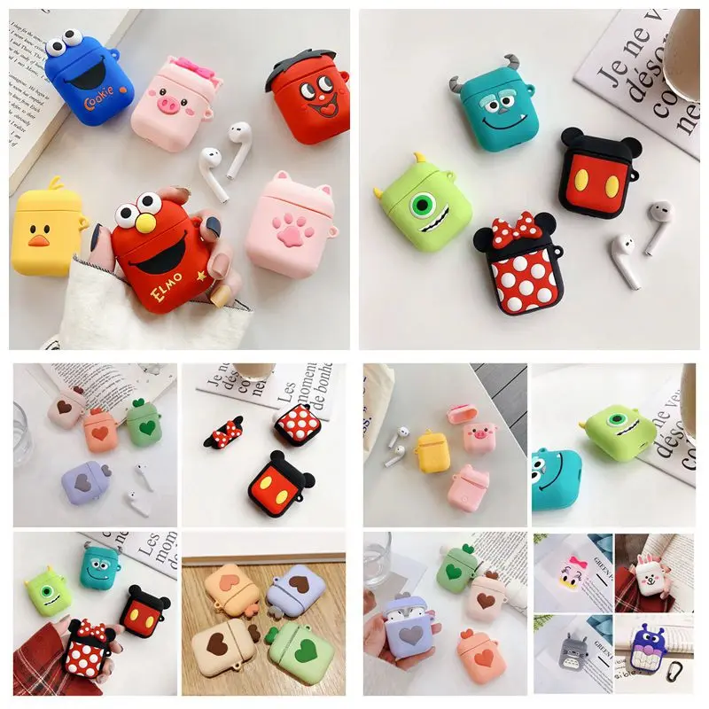 

Wireless Charge Bluetooth Earphone With Hook Case For Airpods Mickey Heart Silicone Protective Cover For Airpods Cute Cartoon