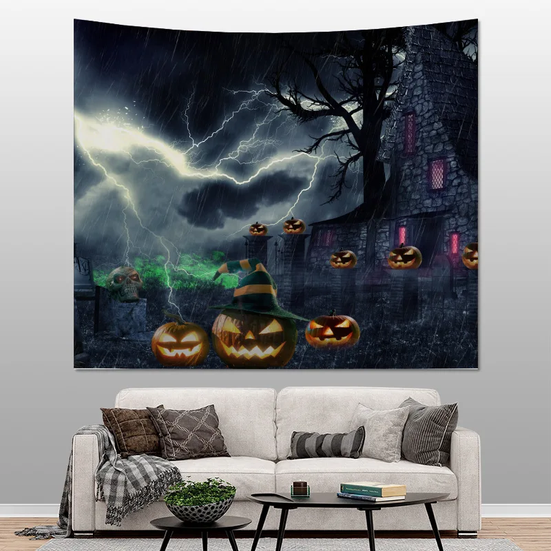 

Halloween Tapestry Nordic Wind Live Background Cloth Pumpkin Bat 3D Digital Printing Living Room Bedroom Decorative Tapestry