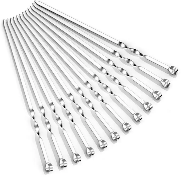 45cm 17.7'' Stainless Steel BBQ Skewers Shish Kabob Barbecue Skewer Metal Grill Needle Sticks with Tip Handle BBQ Tool 4/6/10pcs