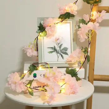 

DishyKooker Led String Light Flower Leaves Copper Wire Artificial Vine Garland for Christmas Wedding Party Event Decoration