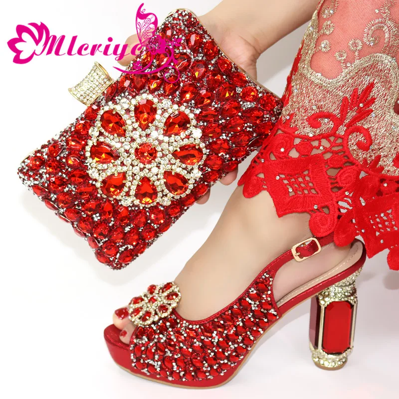 

Latest Design Shoes Women Luxury 2020 Nigerian Women Wedding Shoes and Bag Set Decorated with Rhinestone Party Pumps