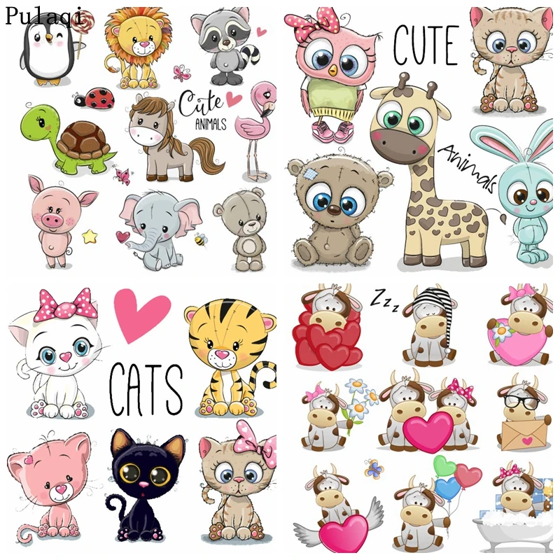 

Pulaqi Thermal Stickers Iron On Transfer For Clothes Cute Bear Patch Heat Transfer Vinyl Baby Tshirt Cartoon Patch Set Applique
