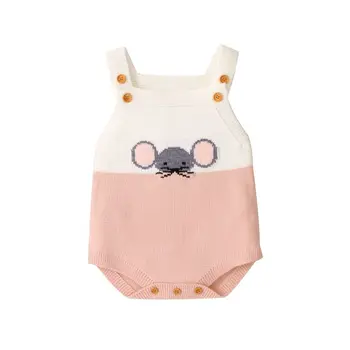 

Baby Girls Romper Autumn Clothes Sleeveless Knitted Cartoon Animal Print Rompers Kids Boys Jumpsuit Baby Clothes