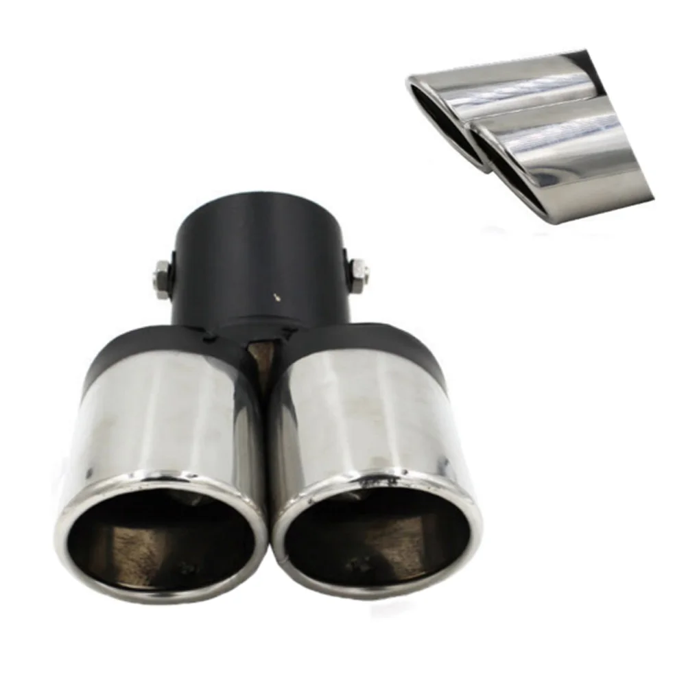 Universal Car Auto Round Exhaust Muffler Tip Stainless Steel Exhause 1 to 2 Dual Pipe Chrome Trim Modified Car Rear Tail