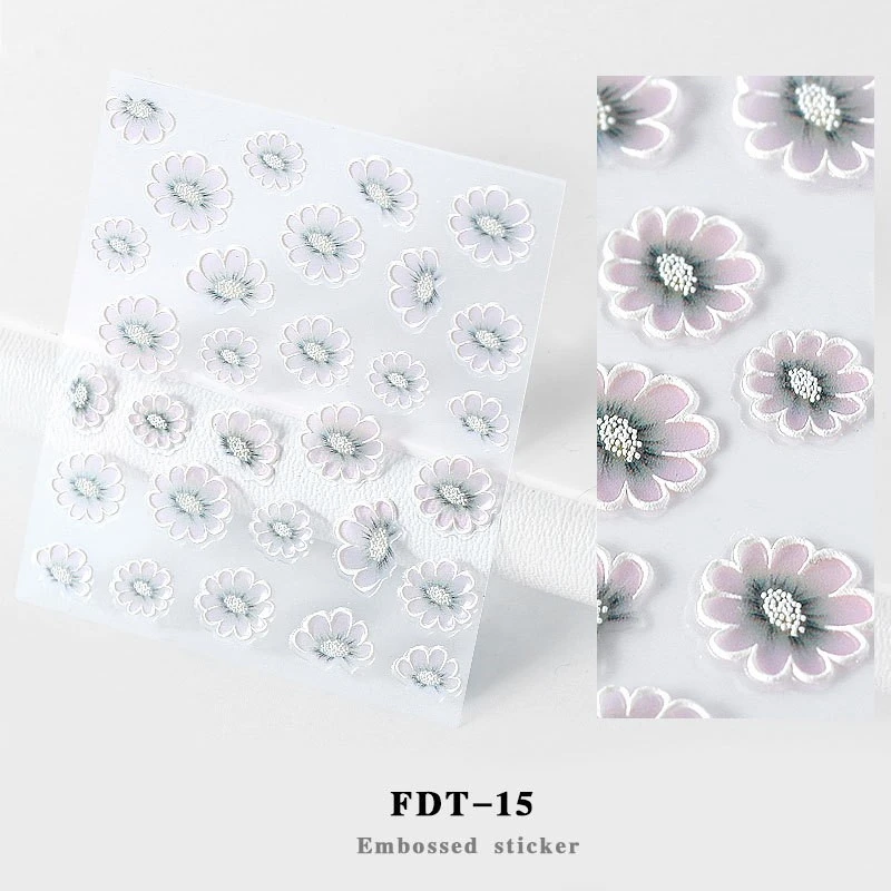 FDT-15 Hot 1PC 5D Acrylic Engraved Flower Nail Sticker Embossed Lace Flower Cute Cat Water Decals Empaistic Nail Water Slide Decals - Цвет: FDT-15
