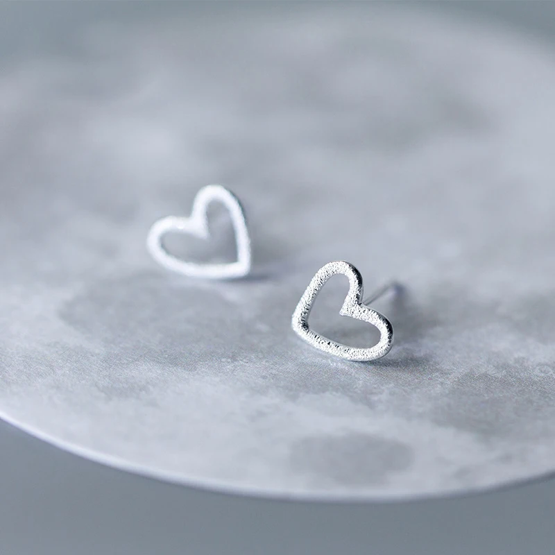 La Monada Heart Stud Earrings For Women Silver 925 Heart Frosted Fine Women Earrings Jewelry Stud Earrings 925 Sterling Silver 