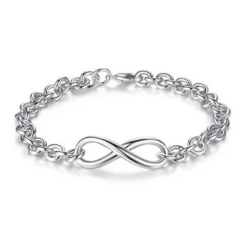 

Authentic Women Infinity Bracelet 925 Sterling Silver CZ Crystal Charm Bracelet For Women Wedding Jewelry Gift
